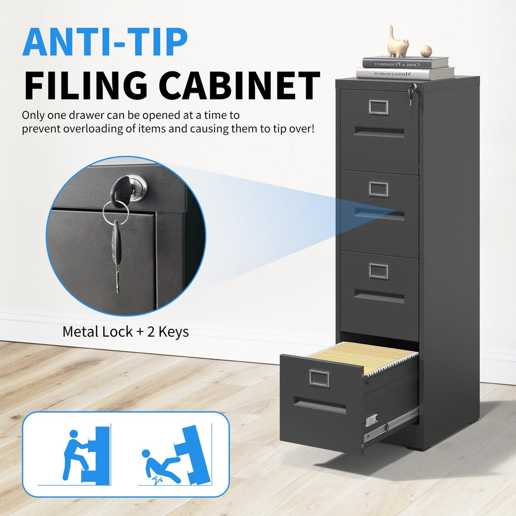 Black 4 Drawer Metal File Cabinet with Lock Y3576