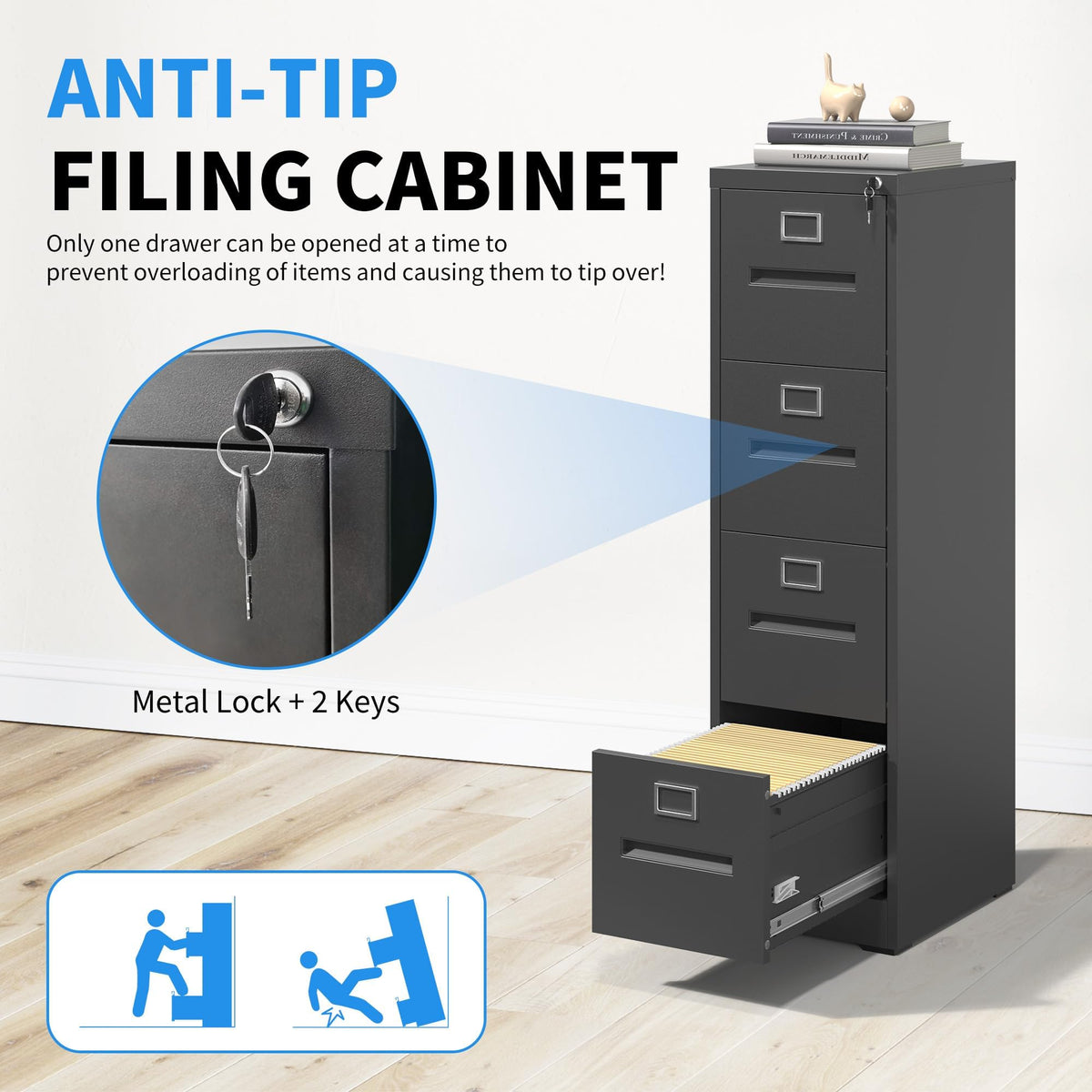 Black 4 Drawer Metal File Cabinet with Lock Y3576