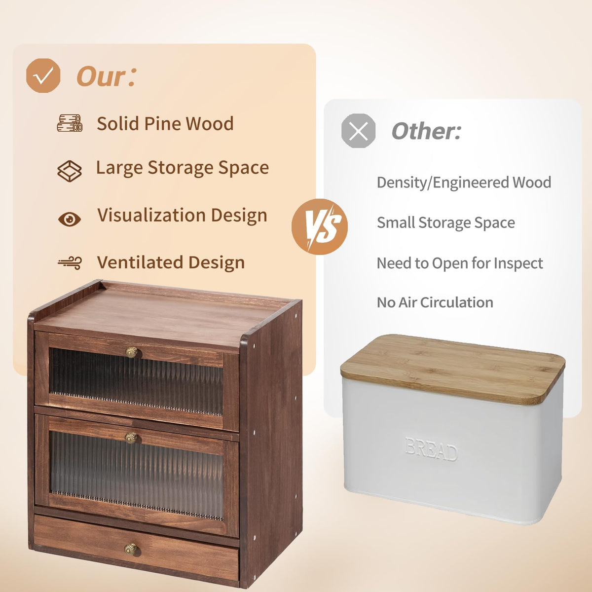 Wood Bread Box with Cutlery Drawer X293472