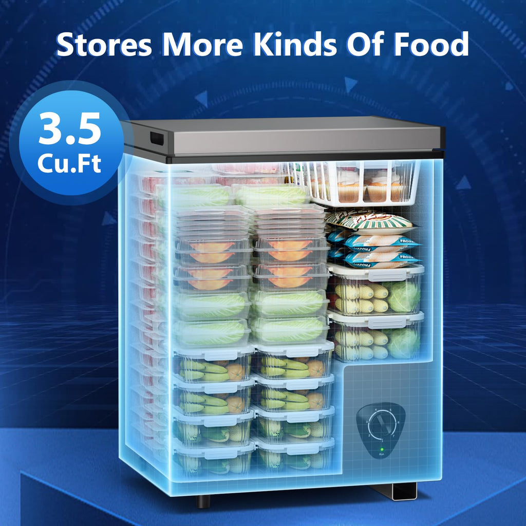3.5 Cubic Feet Grey Chest Freezer with Removable Basket O81260