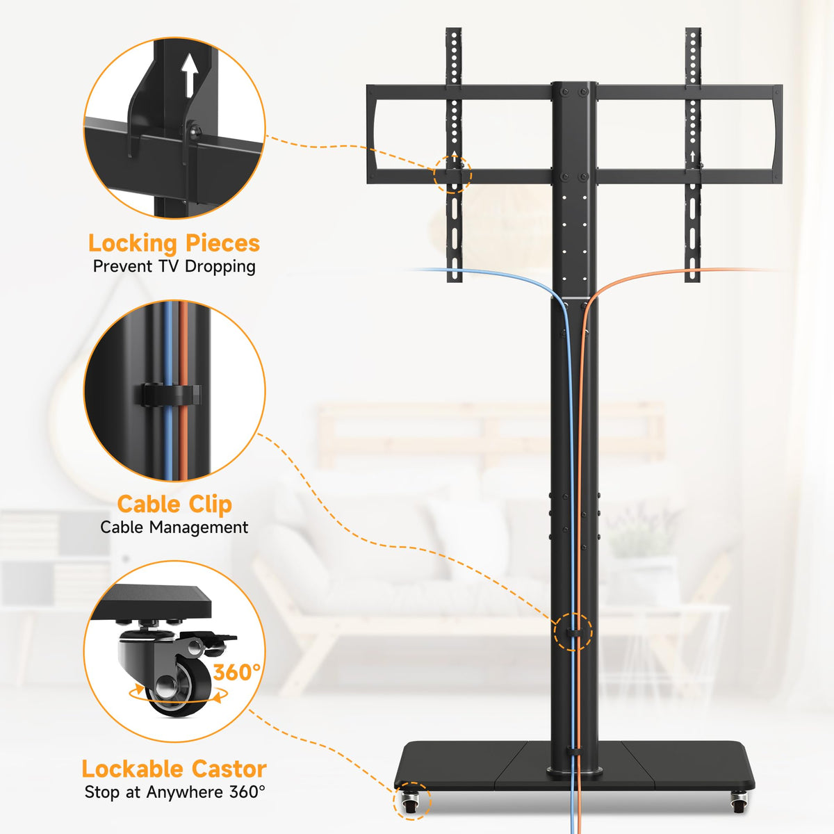 Tall Floor TV Stand for 32-75" TV with Wheels G9198