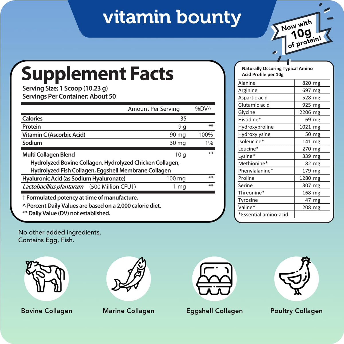 Multi Collagen Peptides Powder with Probiotics, Vitamin C & Hyaluronic Acid, 50 Servings J993933