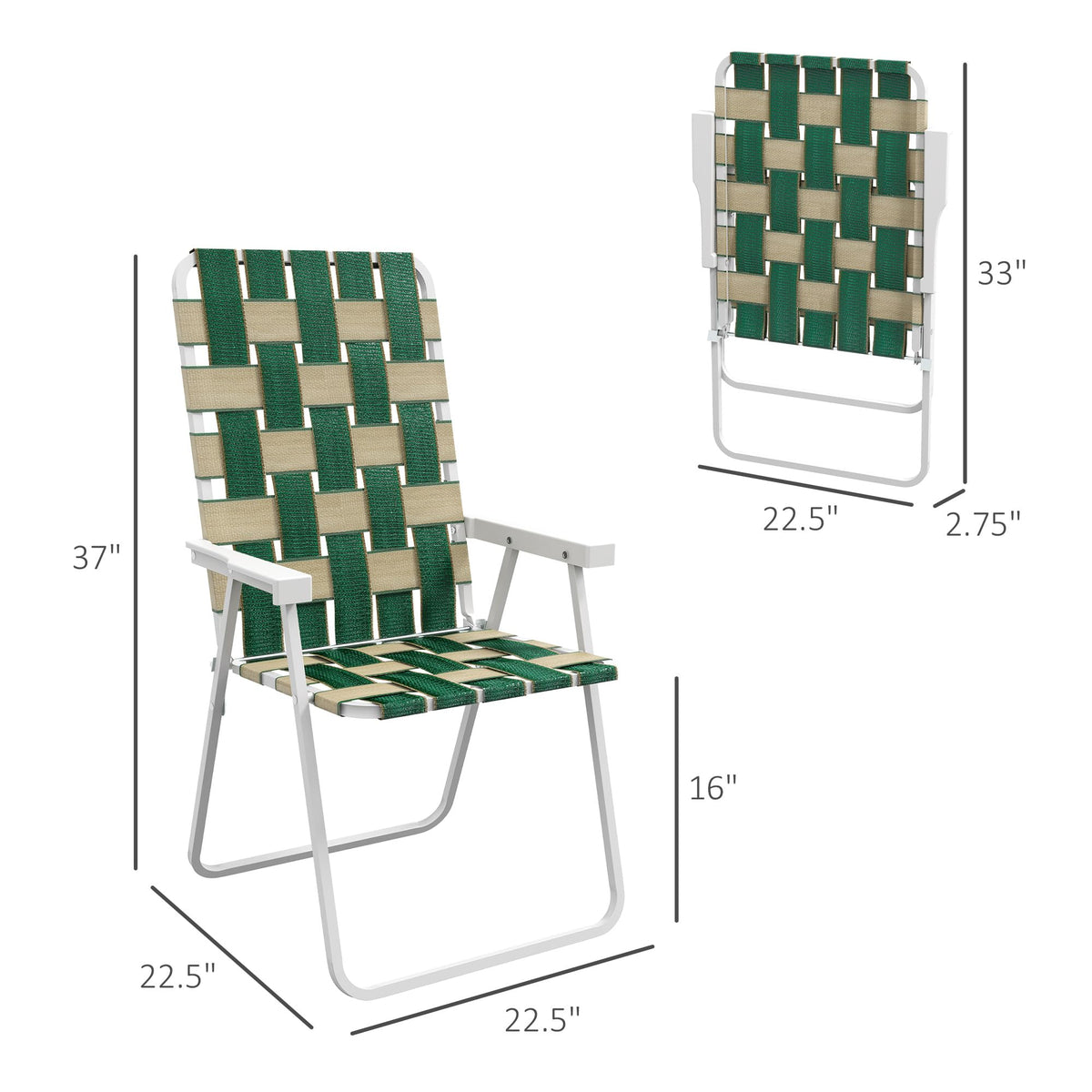 Set of 2 Oversized Folding Webbed Lawn Chairs with Armrests B824