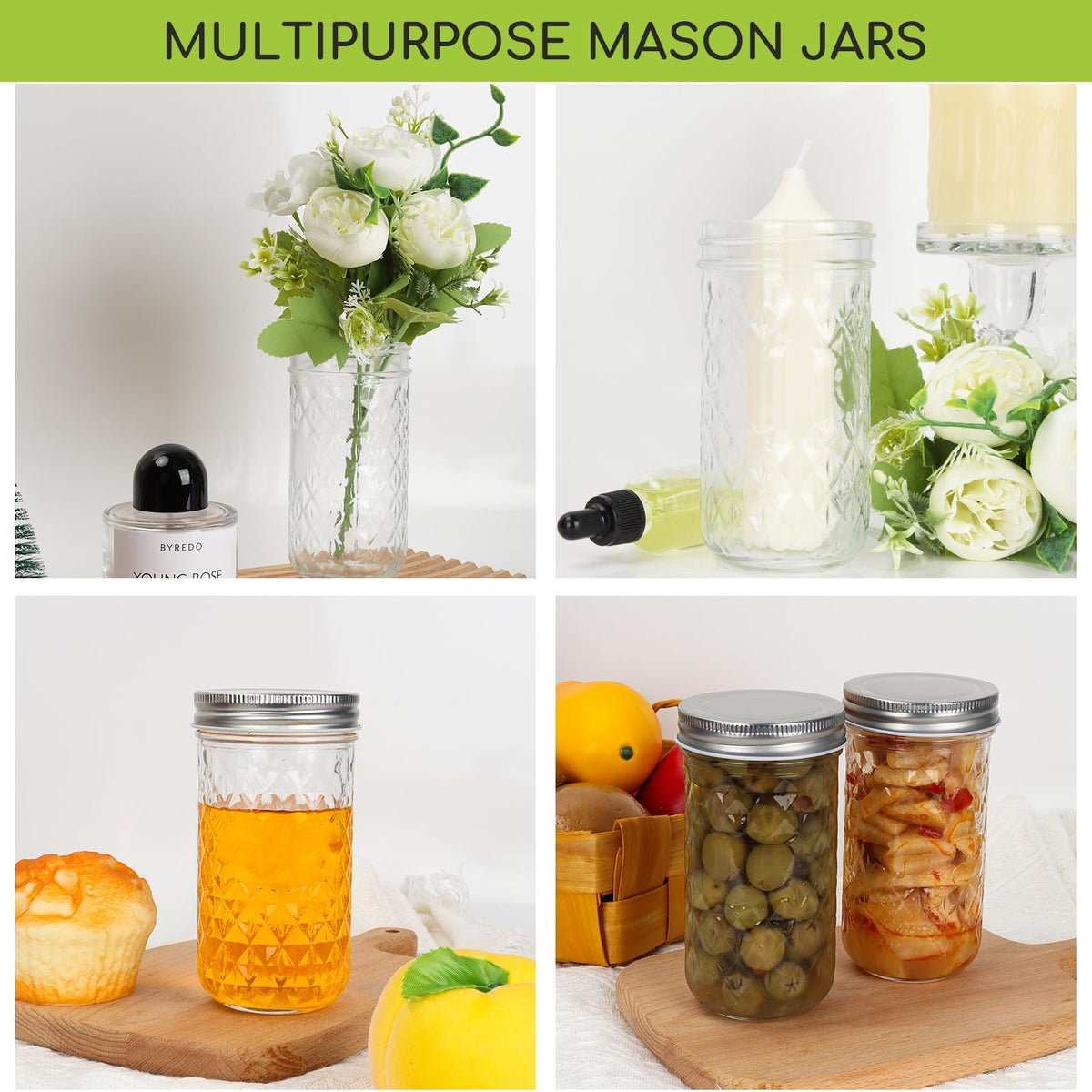 12 oz 20 Pack Glass Mason Jars with Airtight Lids X900