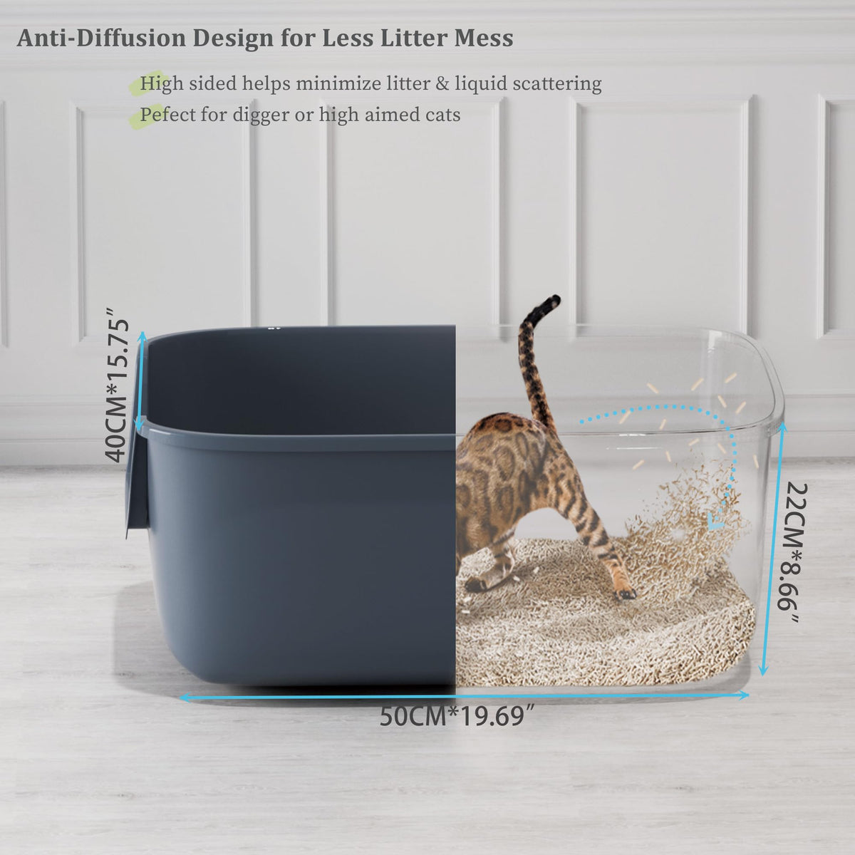 Large High Sided Anti-Splashing Cat Litter Box K34331