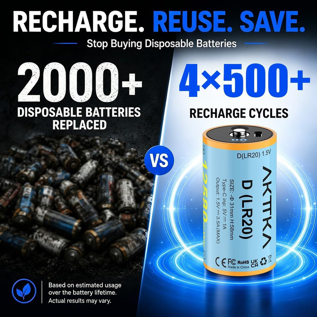 4 Pack Rechargeable D Batteries 1.5V Lithium V50059