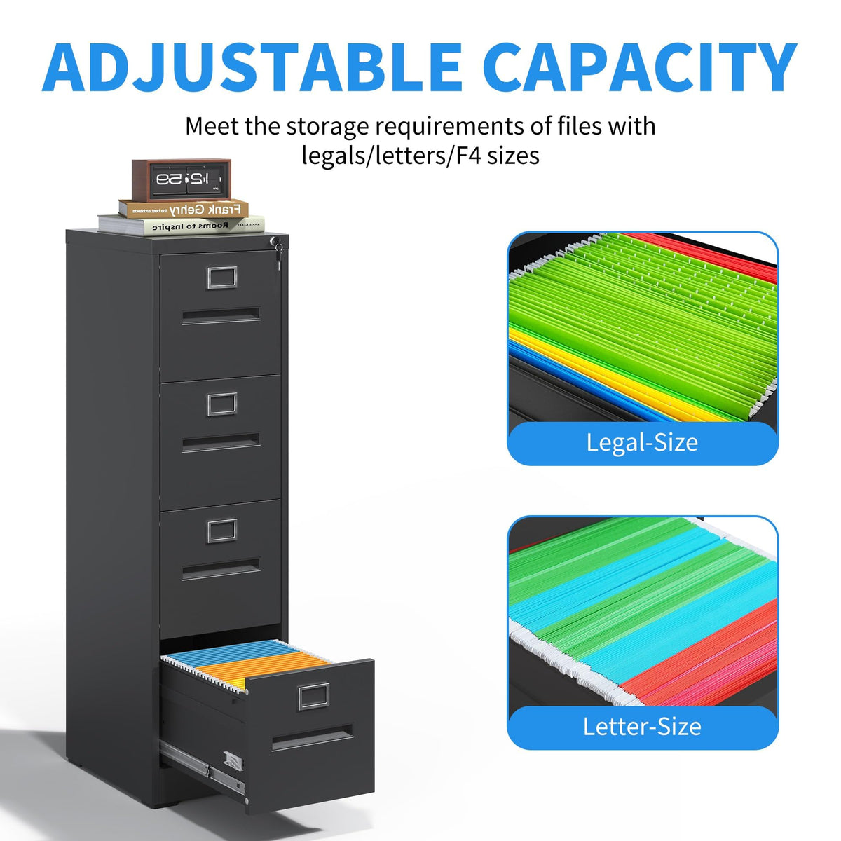 Black 4 Drawer Metal File Cabinet with Lock Y3576