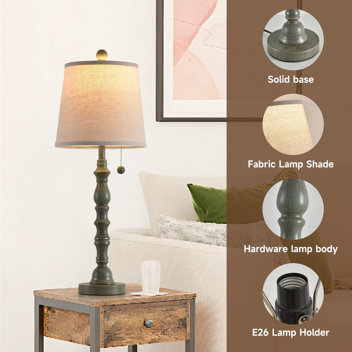 Set of 2 Turquoise Table Lamp with Fabric Lamp Shade M772987