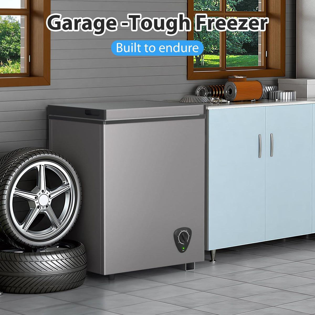 3.5 Cubic Feet Grey Chest Freezer with Removable Basket O81260
