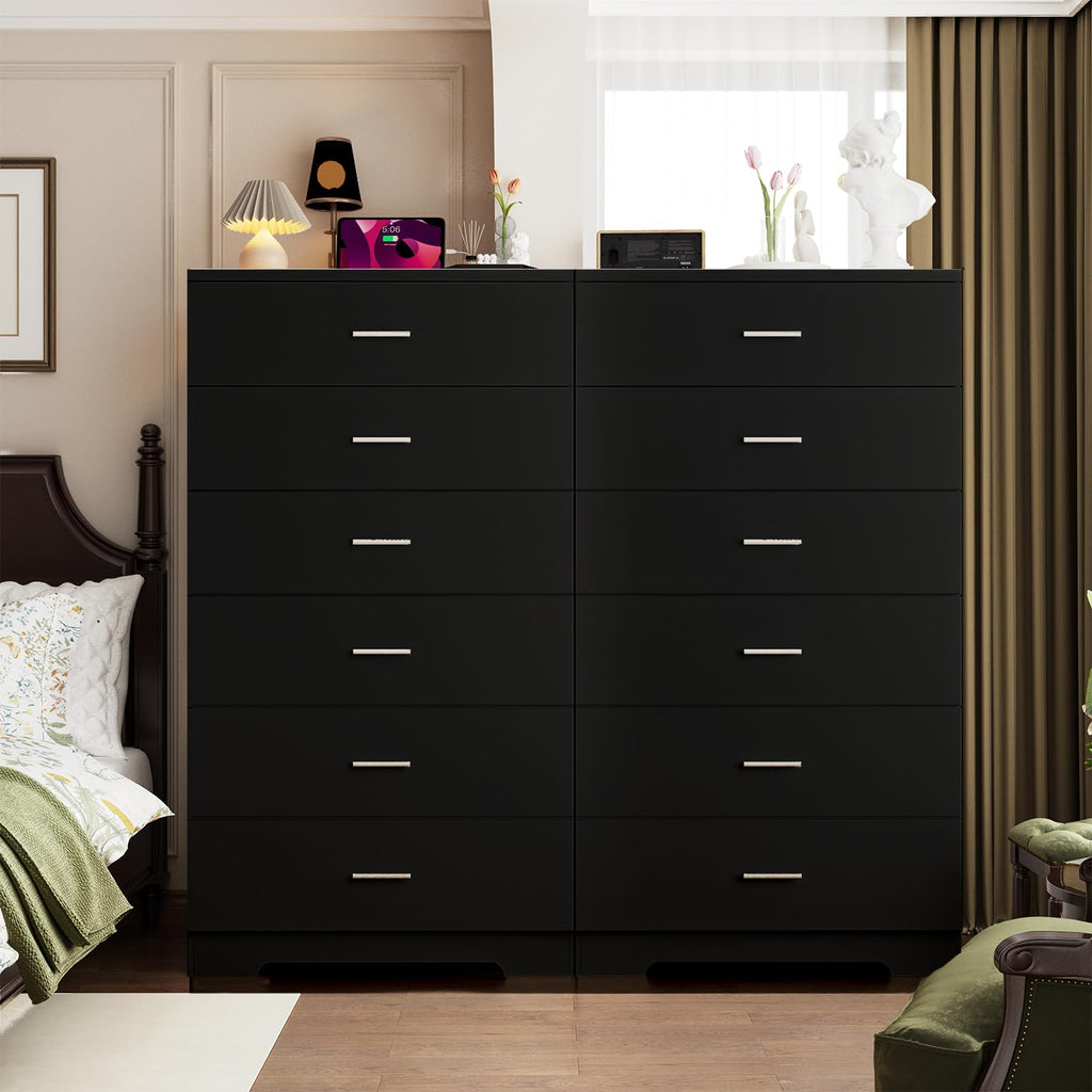 Black 6 Drawer Wood Dresser with Power Outlets O1504