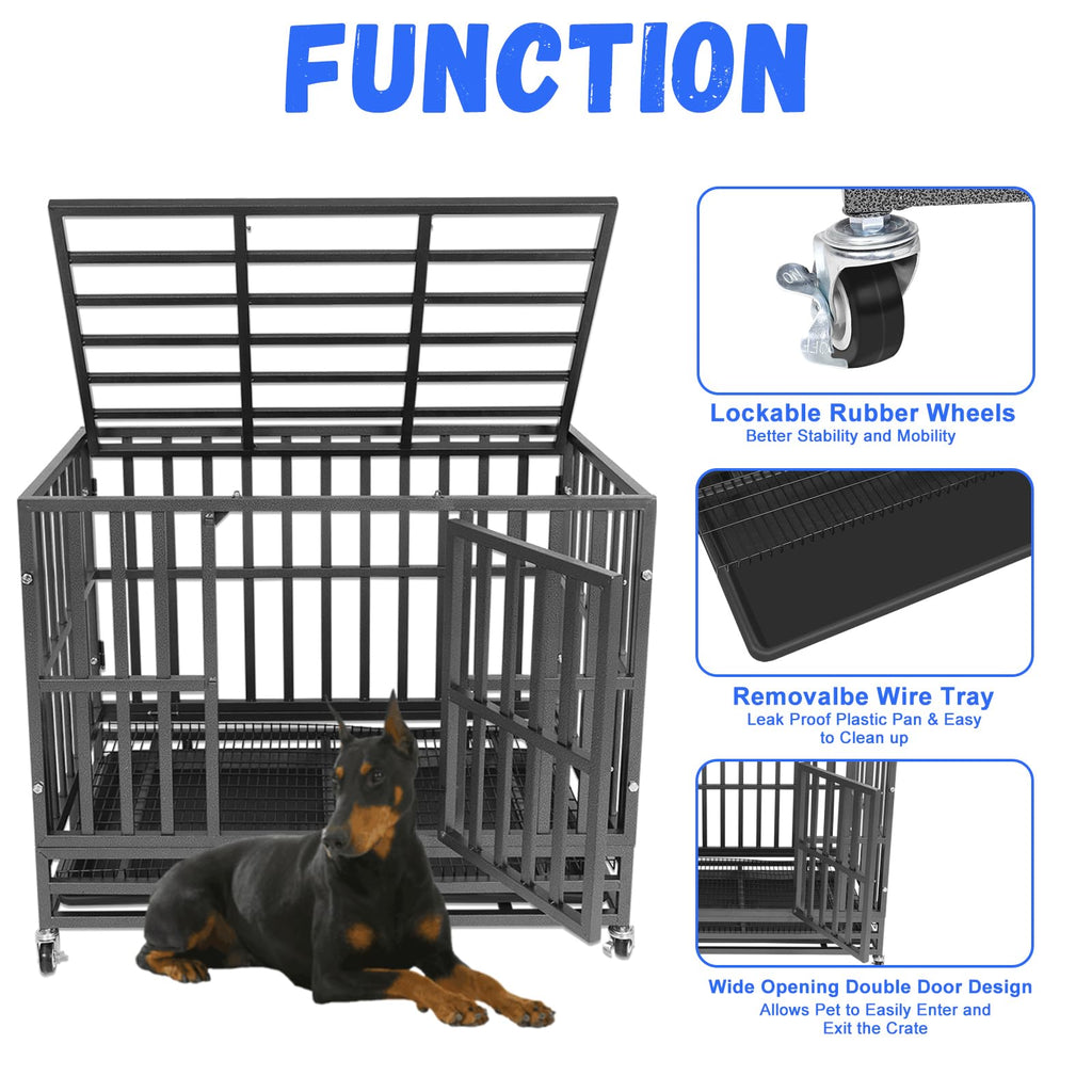 37" Heavy Duty Metal Dog Crate with Removable Tray T886568