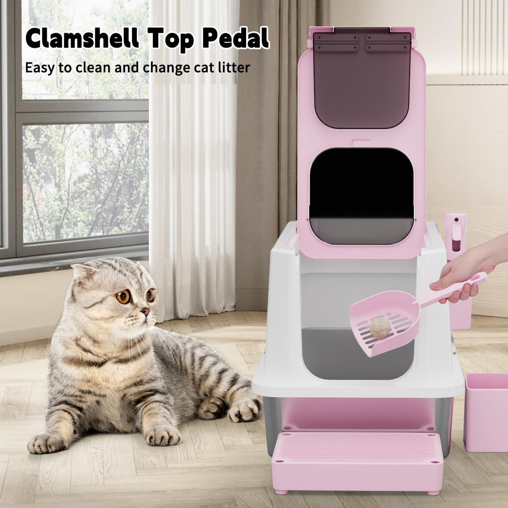 Stainless Enclosed High-Sided Covered Litter Box H8754