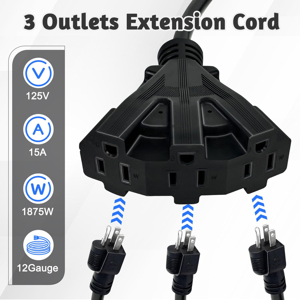 12 Gauge 3 Outlet Outdoor Extension Cord 100 FT E3898