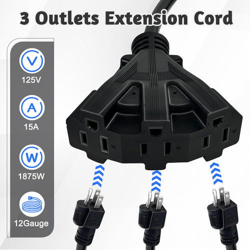 12 Gauge 3 Outlet Outdoor Extension Cord 100 FT E3898