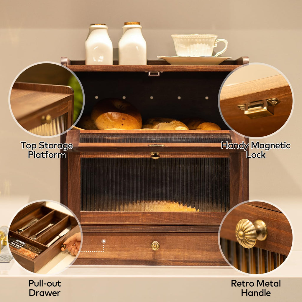Wood Bread Box with Cutlery Drawer X293472