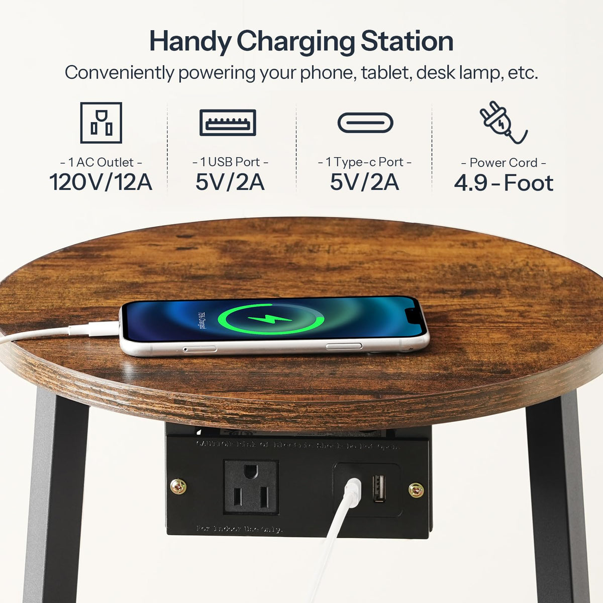 Round Side Table with Charging Station D997589