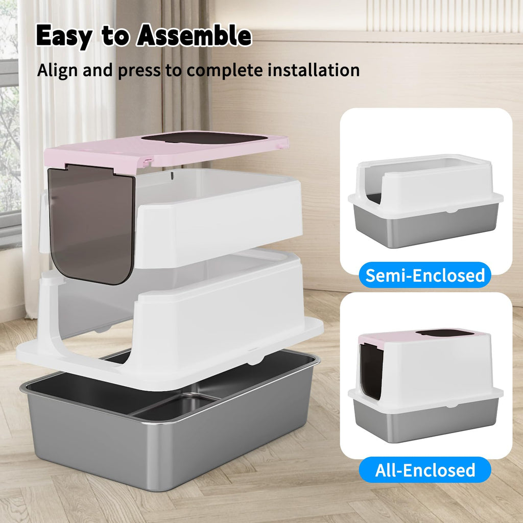 Stainless Enclosed High-Sided Covered Litter Box H8754