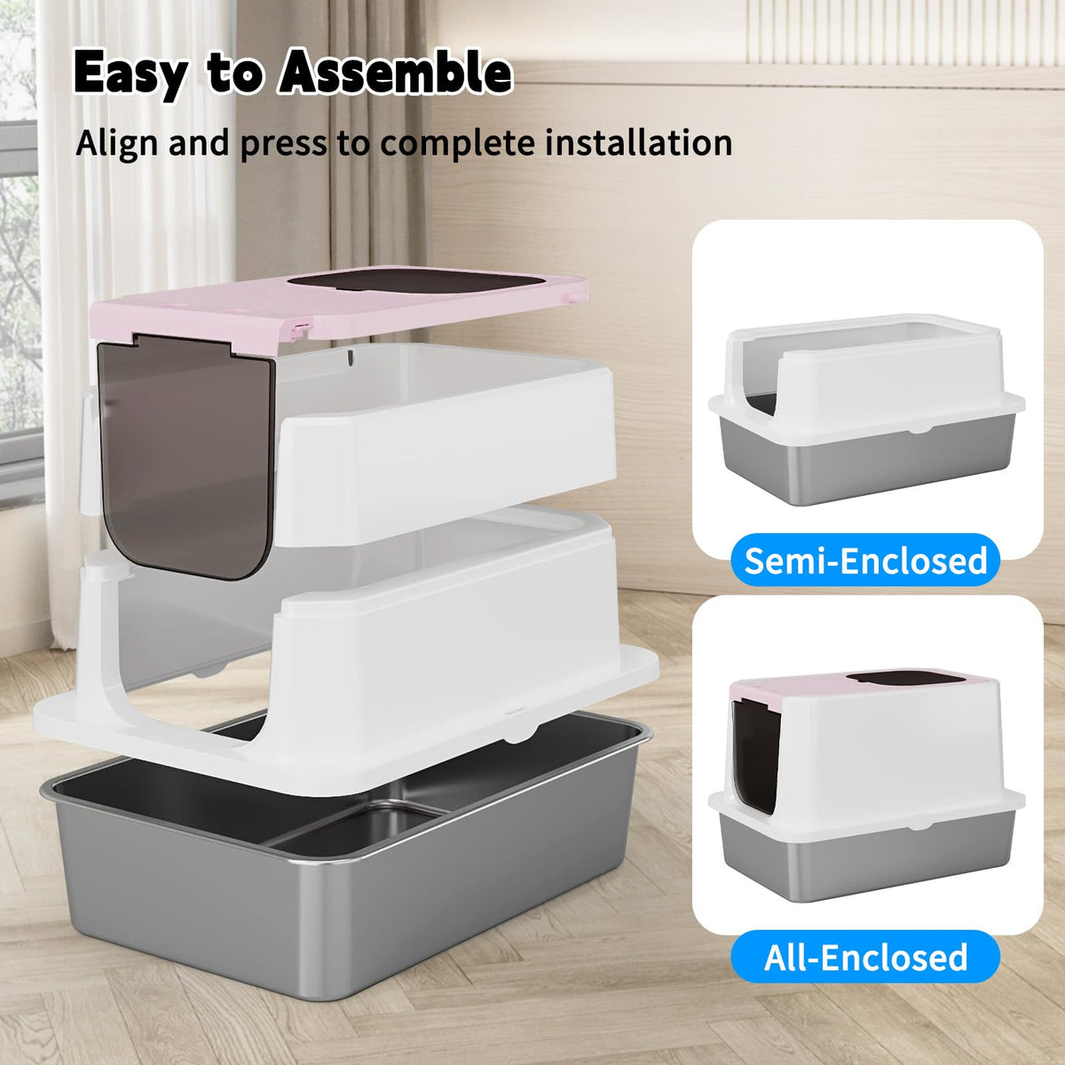 Stainless Enclosed High-Sided Covered Litter Box H8754