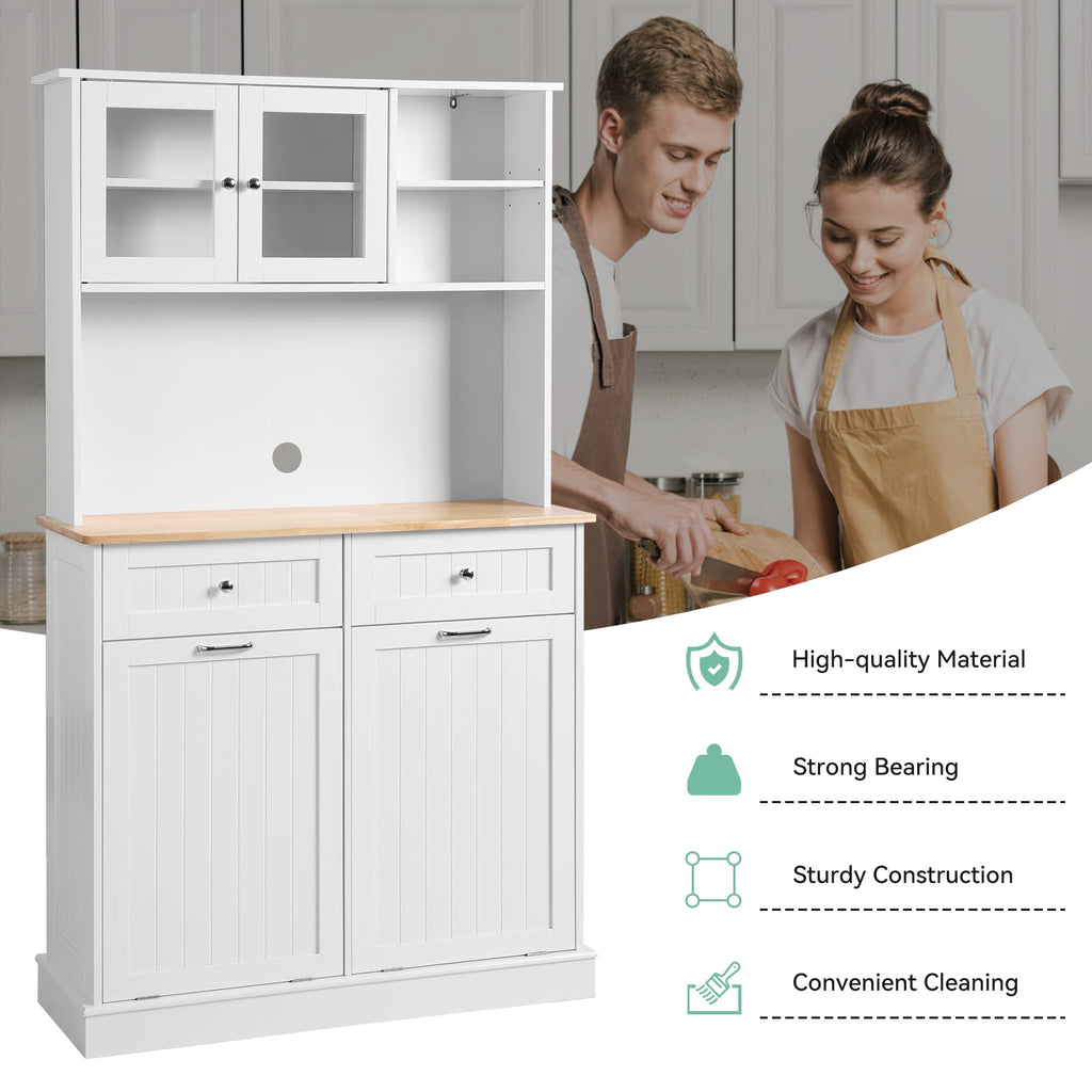 68.4" White Kitchen Pantry Storage Cabinet with Shelf, 2 Drawers and Tilt Out Trash Cabinet L814