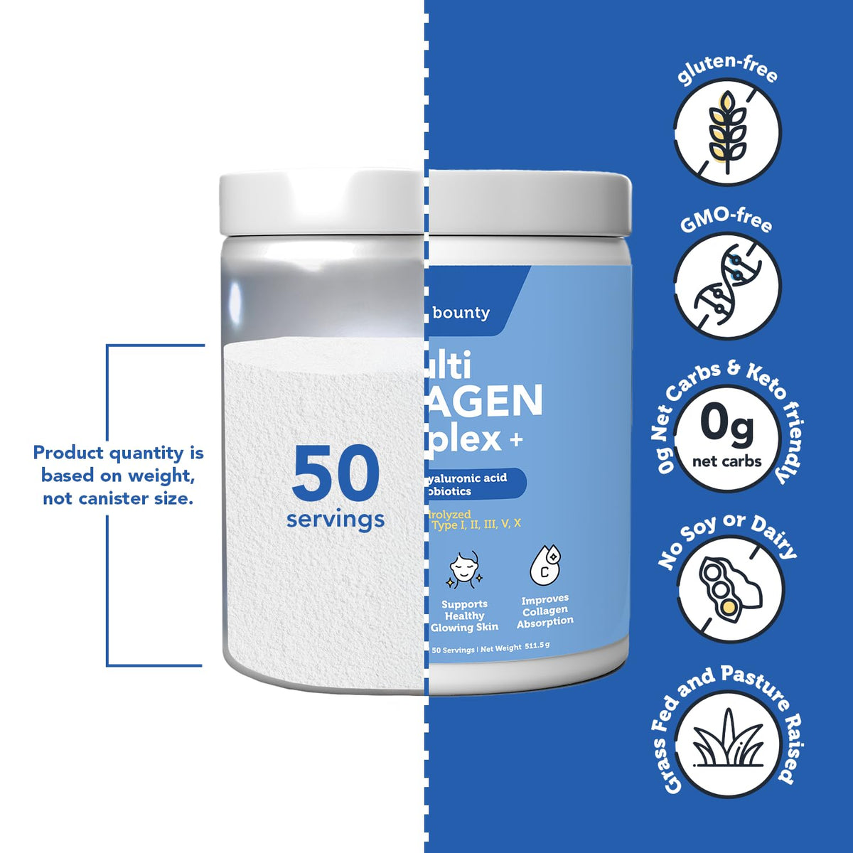 Multi Collagen Peptides Powder with Probiotics, Vitamin C & Hyaluronic Acid, 50 Servings J993933