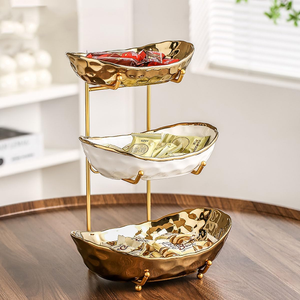 3 Tier Ceramic Fruit Bowl with Metal Stand F6245