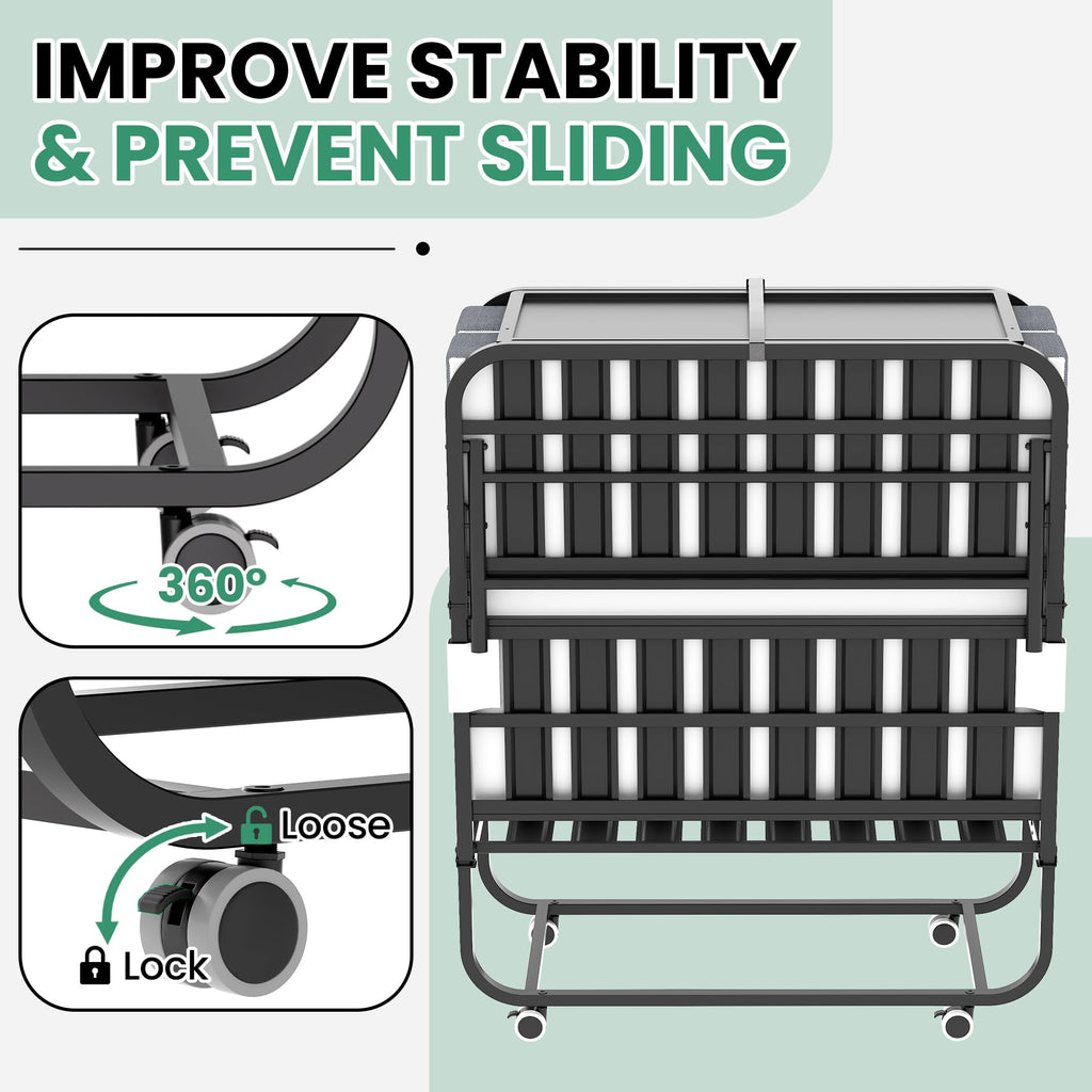 Folding Bed with Mattress, 5-Inch Memory Foam, 500lbs Capacity, Metal Frame, Adjustable Headboard R48179