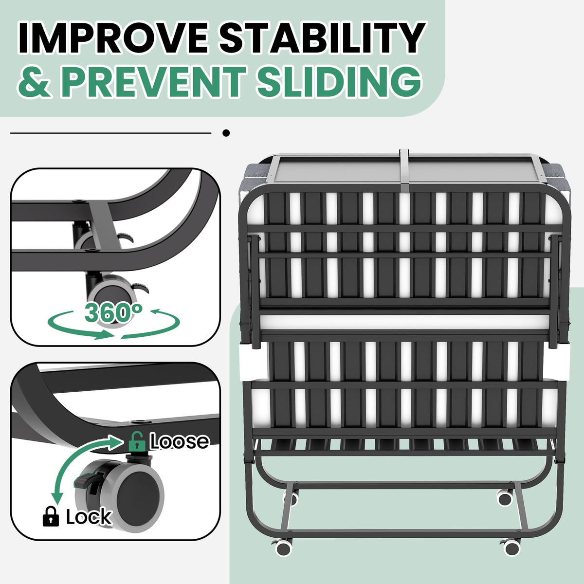 Folding Bed with Mattress, 5-Inch Memory Foam, 500lbs Capacity, Metal Frame, Adjustable Headboard R48179