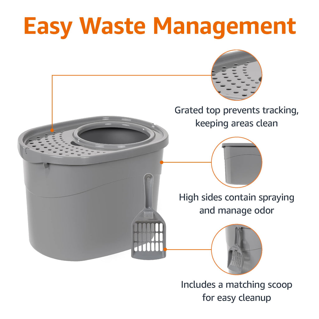 Large Top Entry Cat Litter Box with High Sides and Scoop Z721744