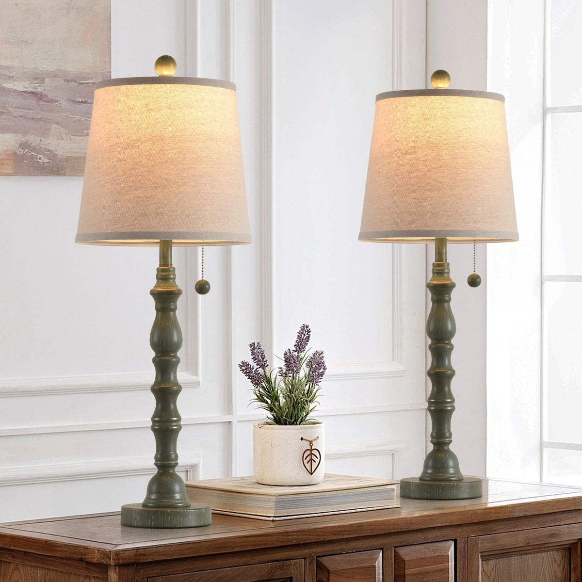 Set of 2 Turquoise Table Lamp with Fabric Lamp Shade M772987