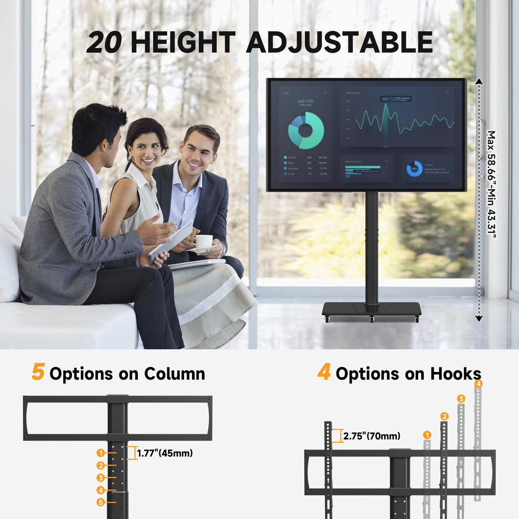 Tall Floor TV Stand for 32-75" TV with Wheels G9198