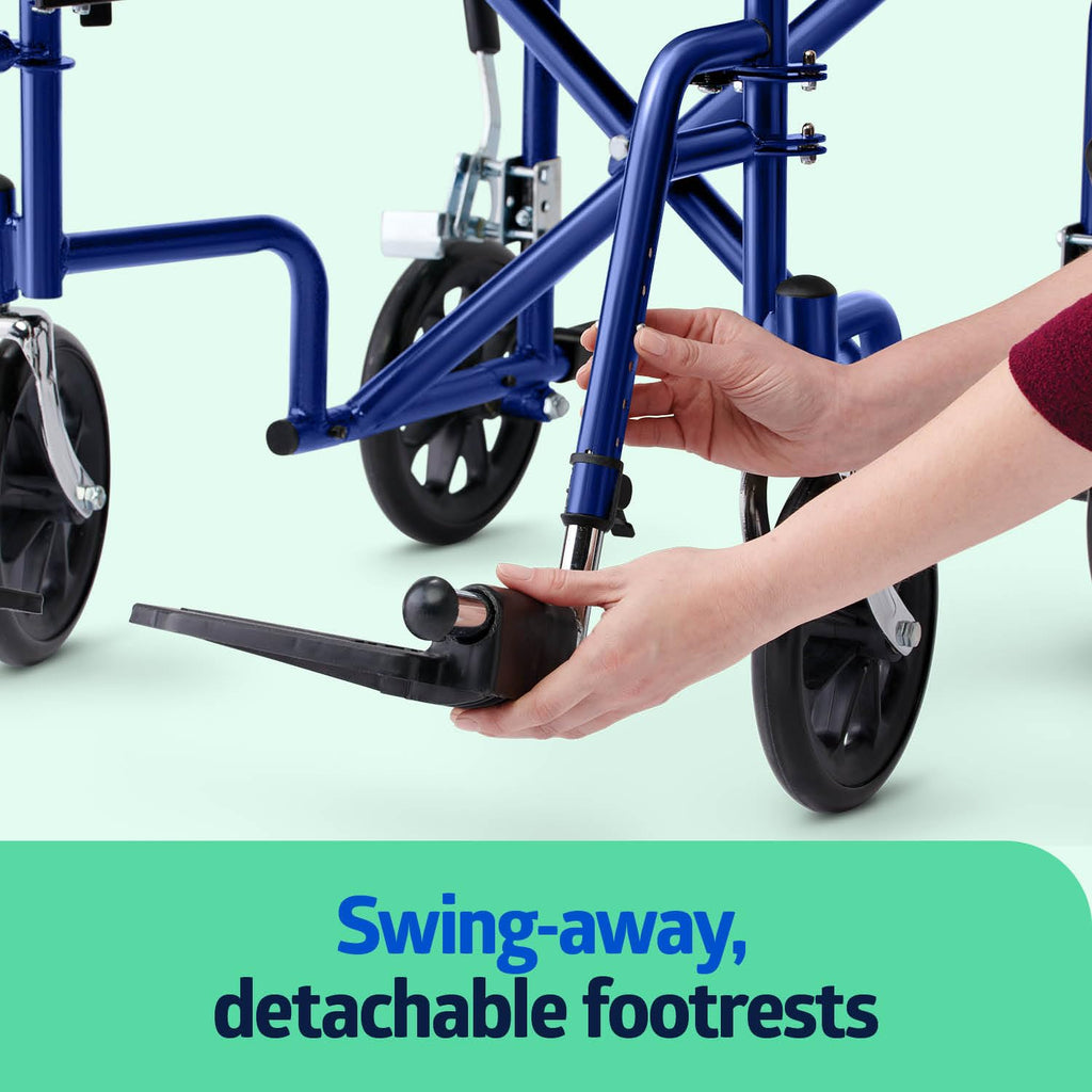 Lightweight Foldable Transport Wheelchair with Handbrakes and 12-Inch Wheels D717740