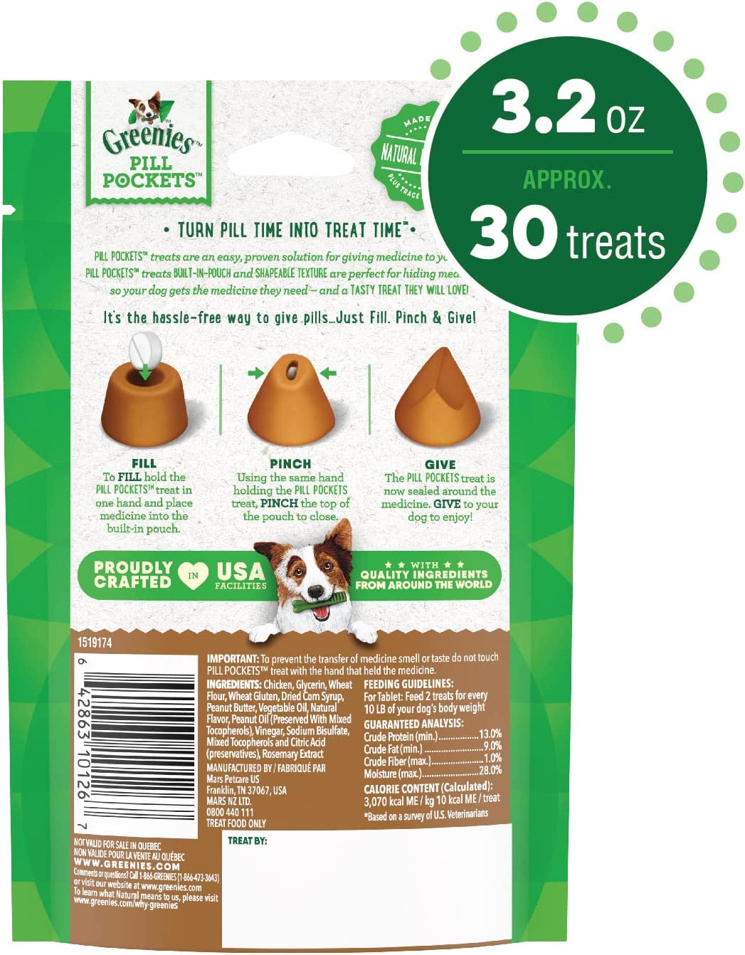 Peanut Butter Flavor Pill Pockets for Dogs 4 Pack U989