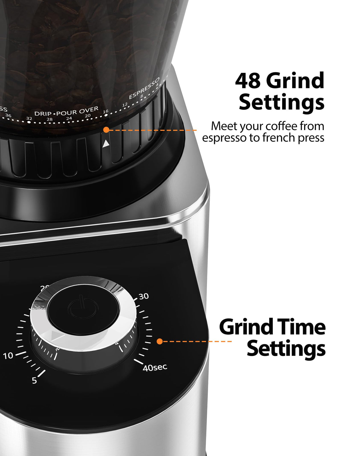 Conical Coffee Bean Grinder, 48 Settings, Anti-Static S6486