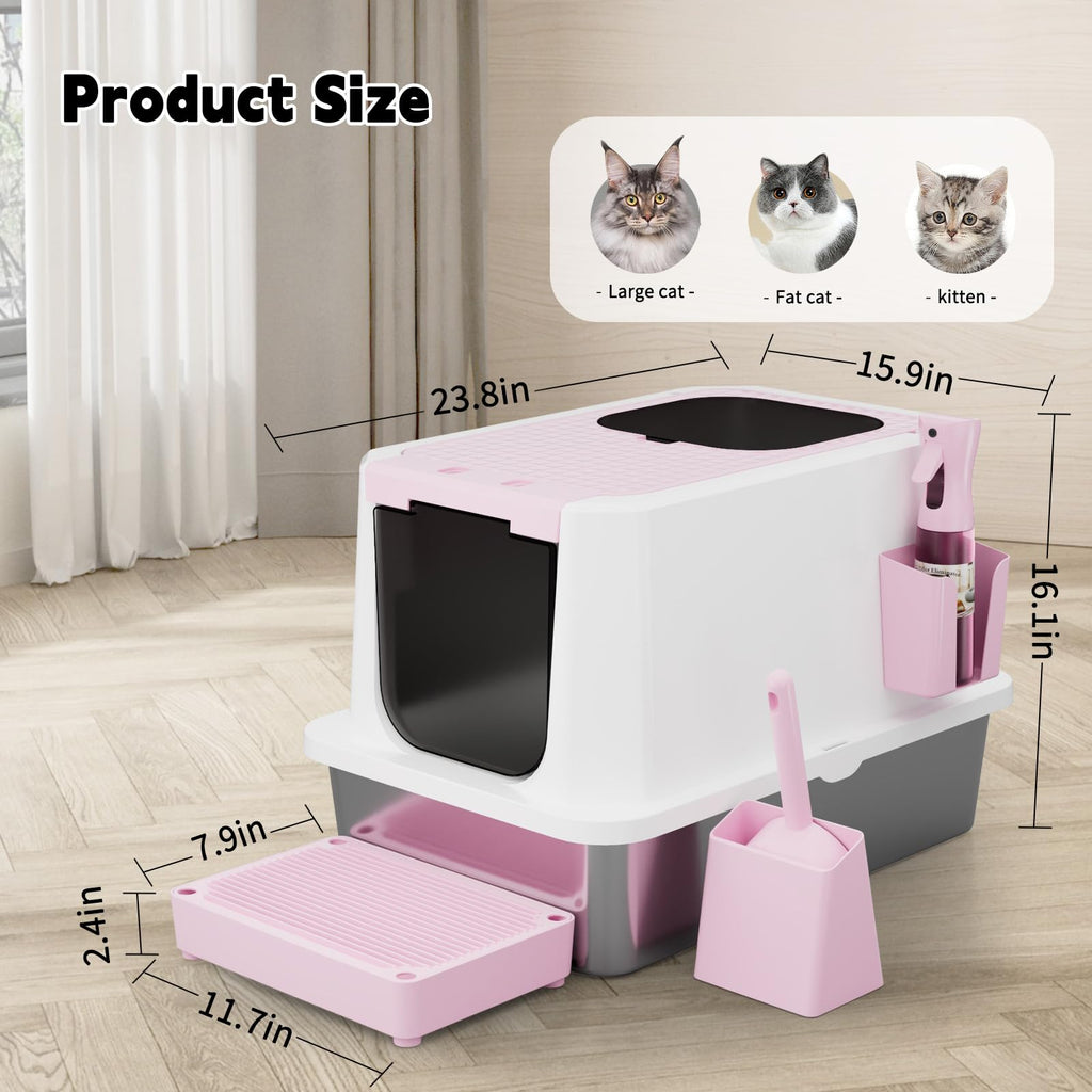 Stainless Enclosed High-Sided Covered Litter Box H8754