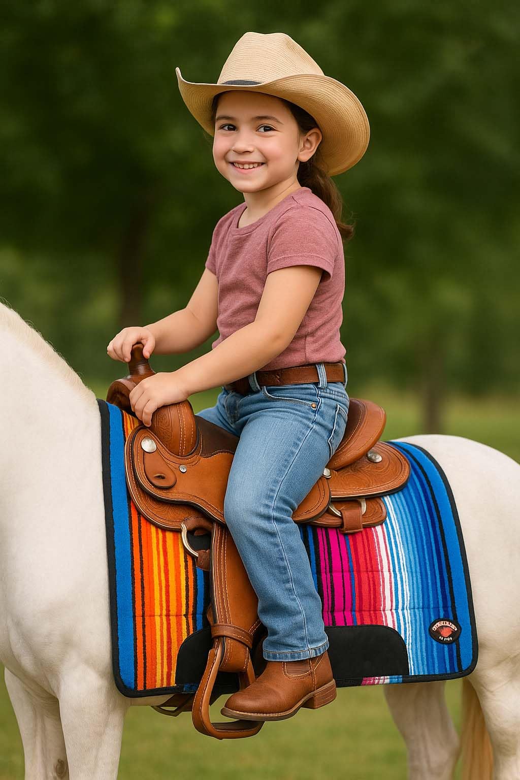 Multicolored Rainbow Faux Fur Lined Saddle Pad K883