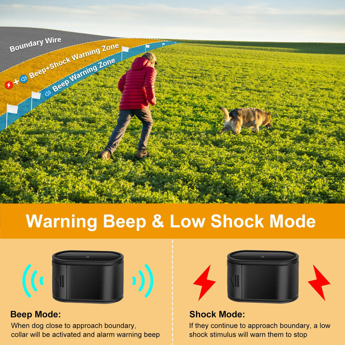 Electric Dog Fence System for 2 Dogs with 2 Waterproof Receiver Collars S989018