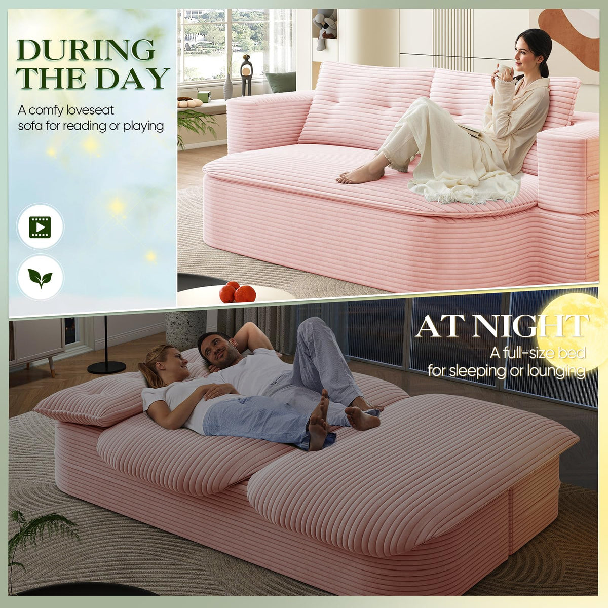 Pink Corduroy Convertible Sleeper Sofa D705