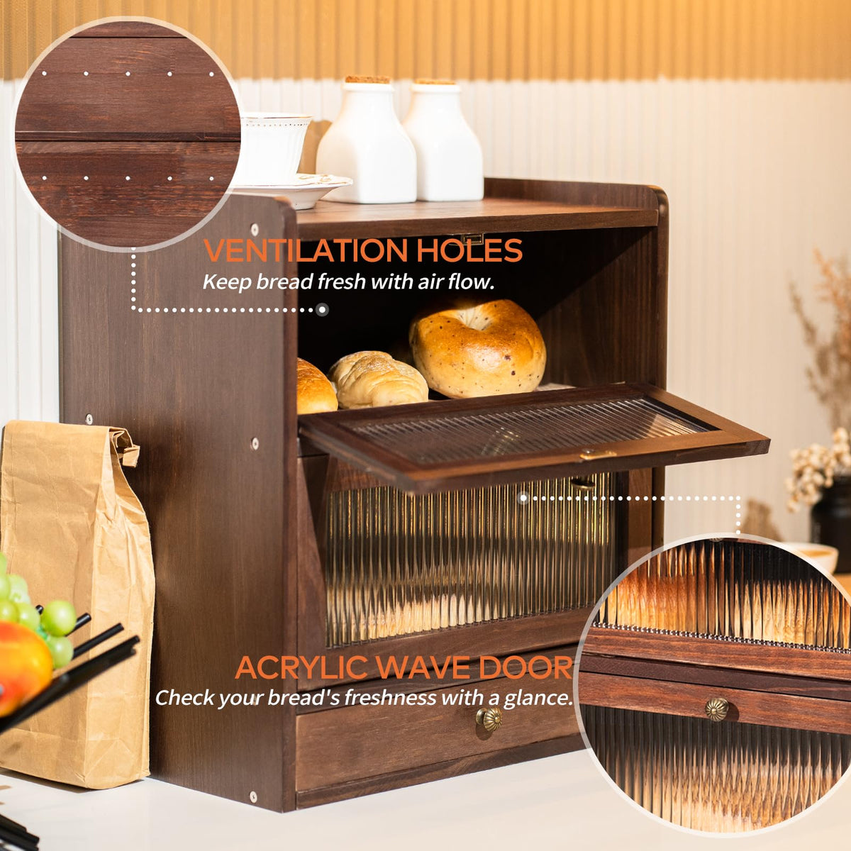 Wood Bread Box with Cutlery Drawer X293472