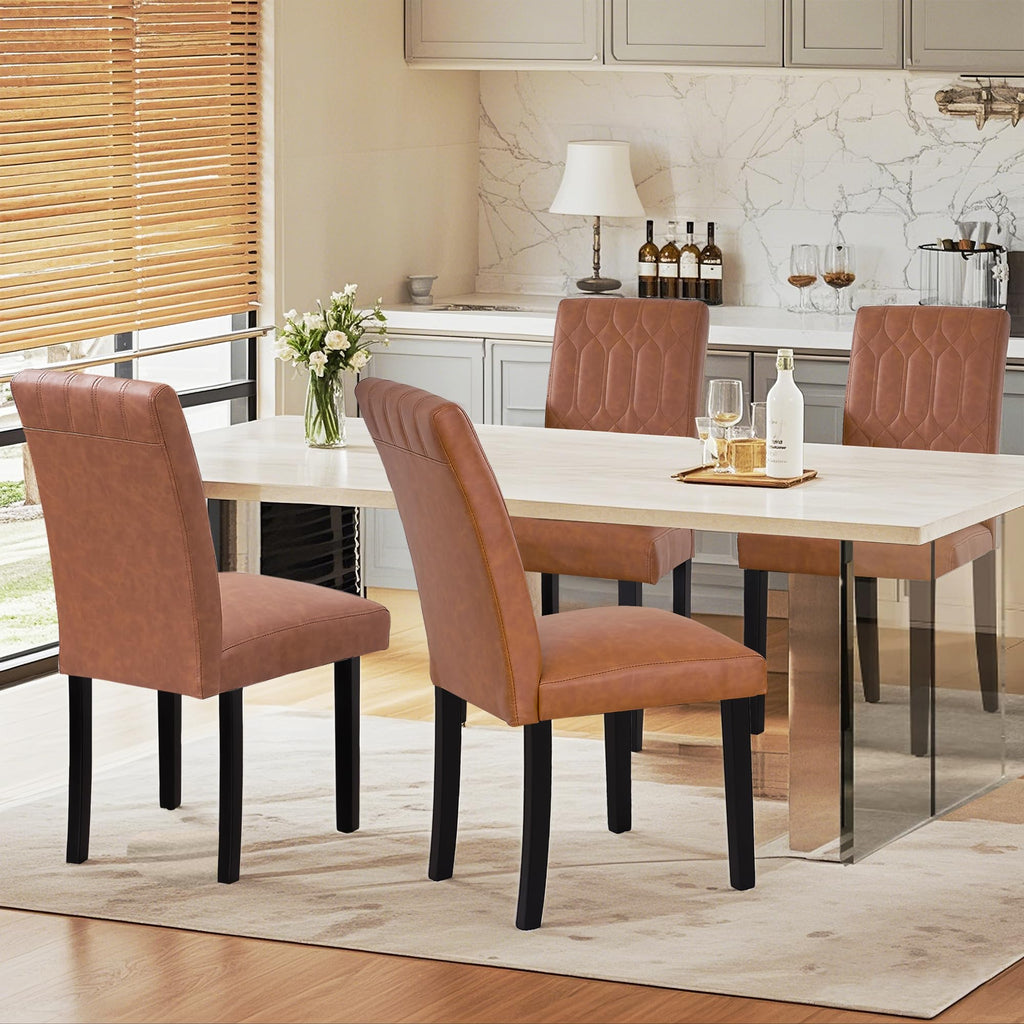 Upholstered Dining Chairs Set of 2 PU Leather Brown V4455