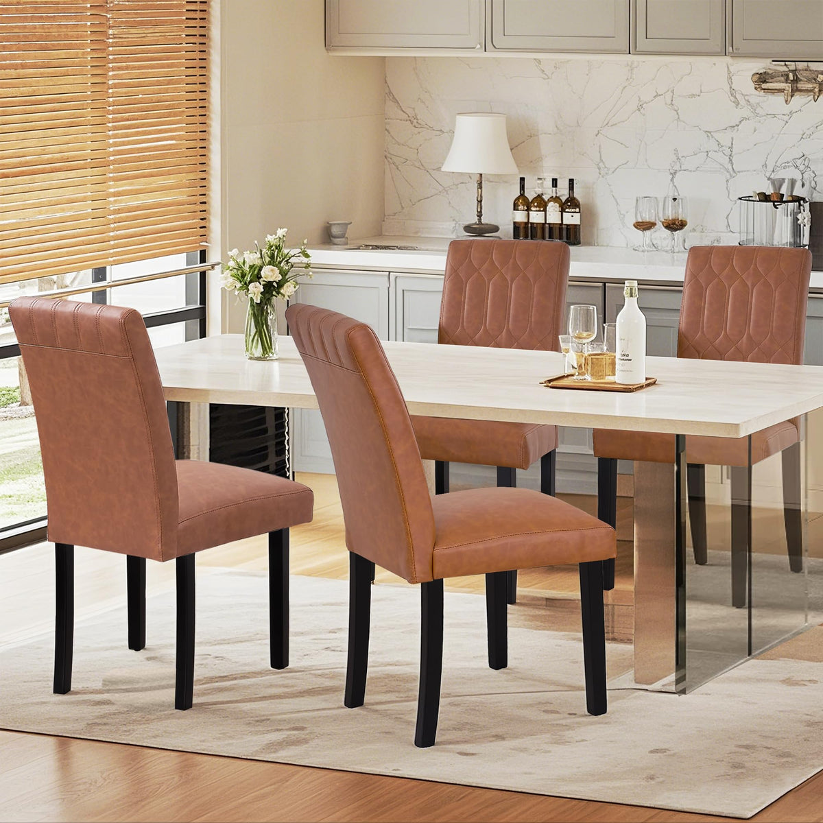 Upholstered Dining Chairs Set of 2 PU Leather Brown V4455