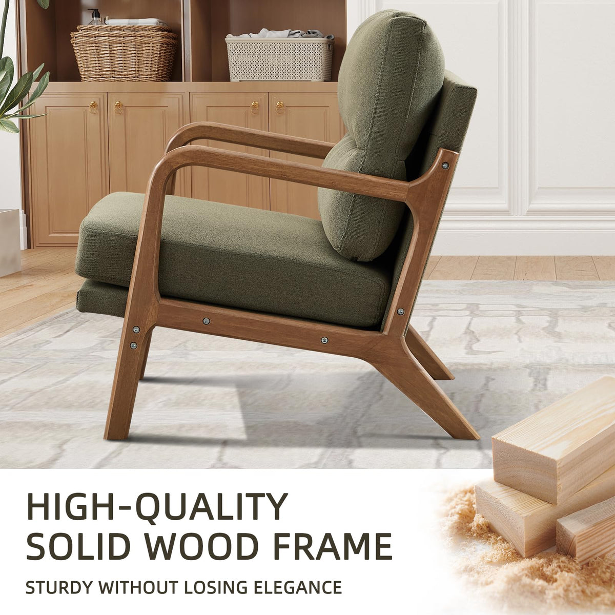 Mid Century Modern Linen Accent Chair Set of 2 D769