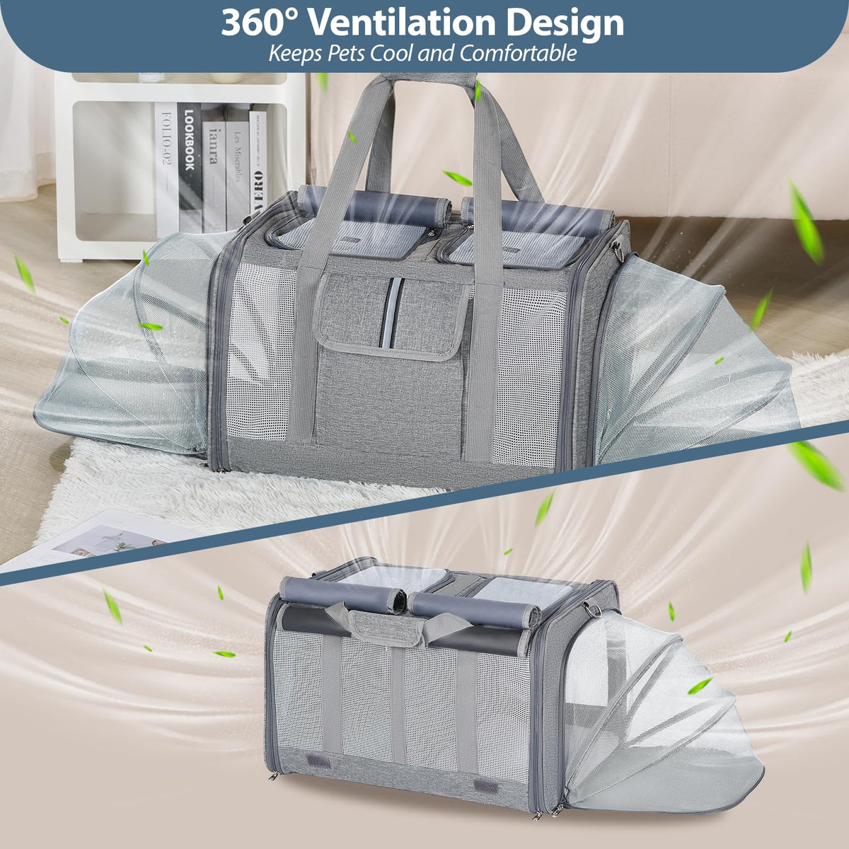 Large Expandable Soft-Sided Cat Carrier A5057