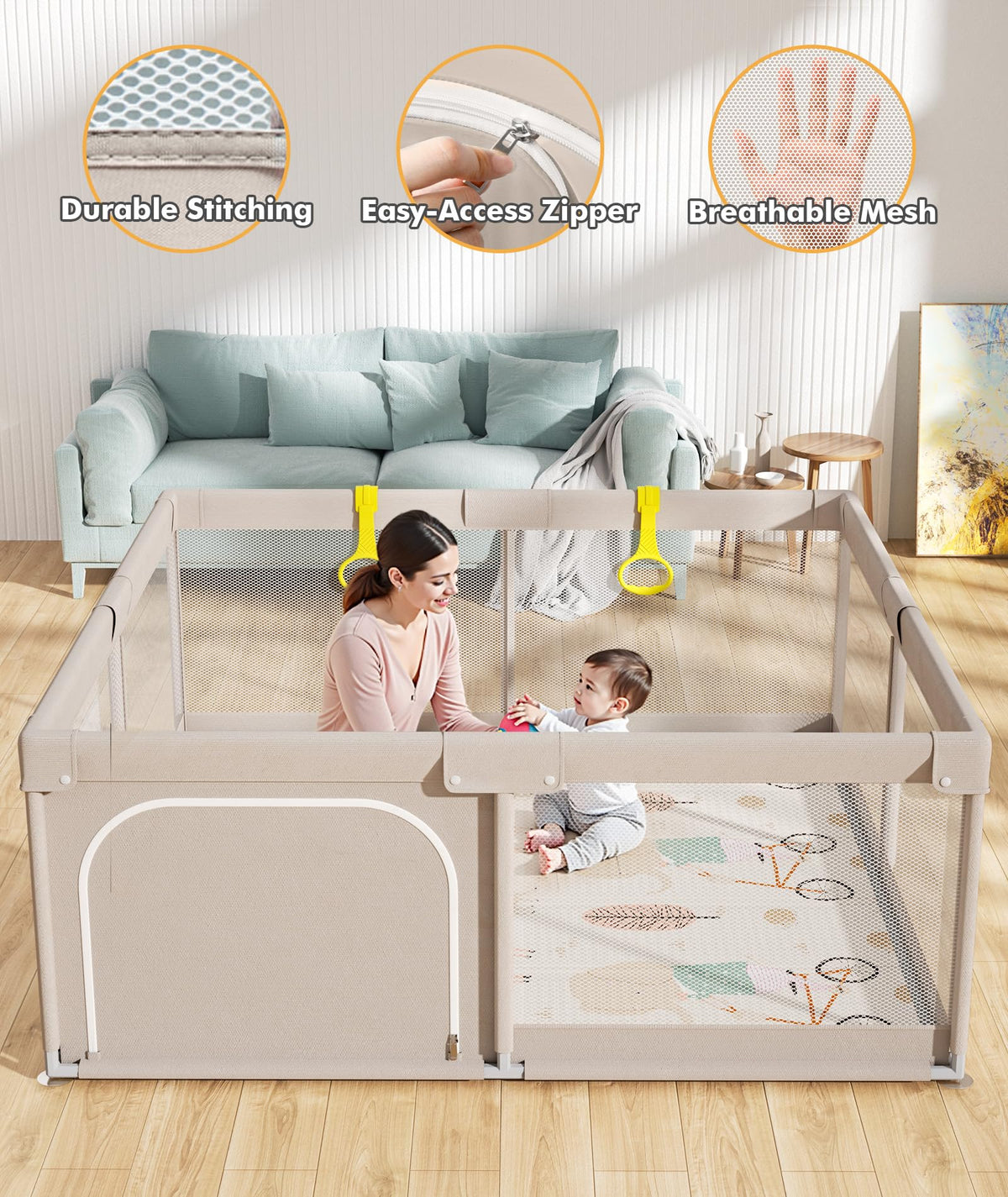 Grey Baby Playpen with Mat V801