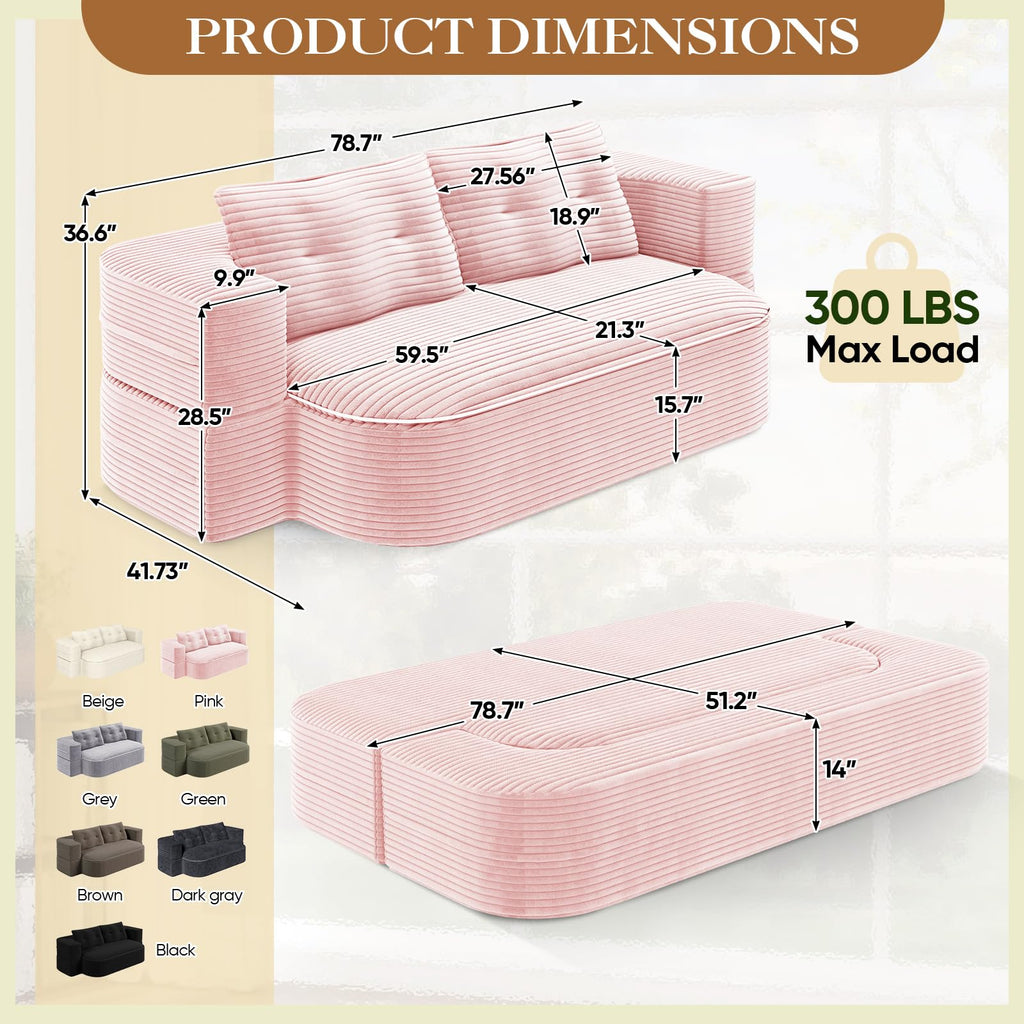 Pink Corduroy Convertible Sleeper Sofa D705