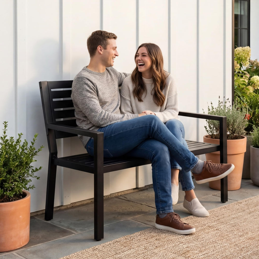 Heavy Duty Steel Outdoor Bench with Armrests Z318854