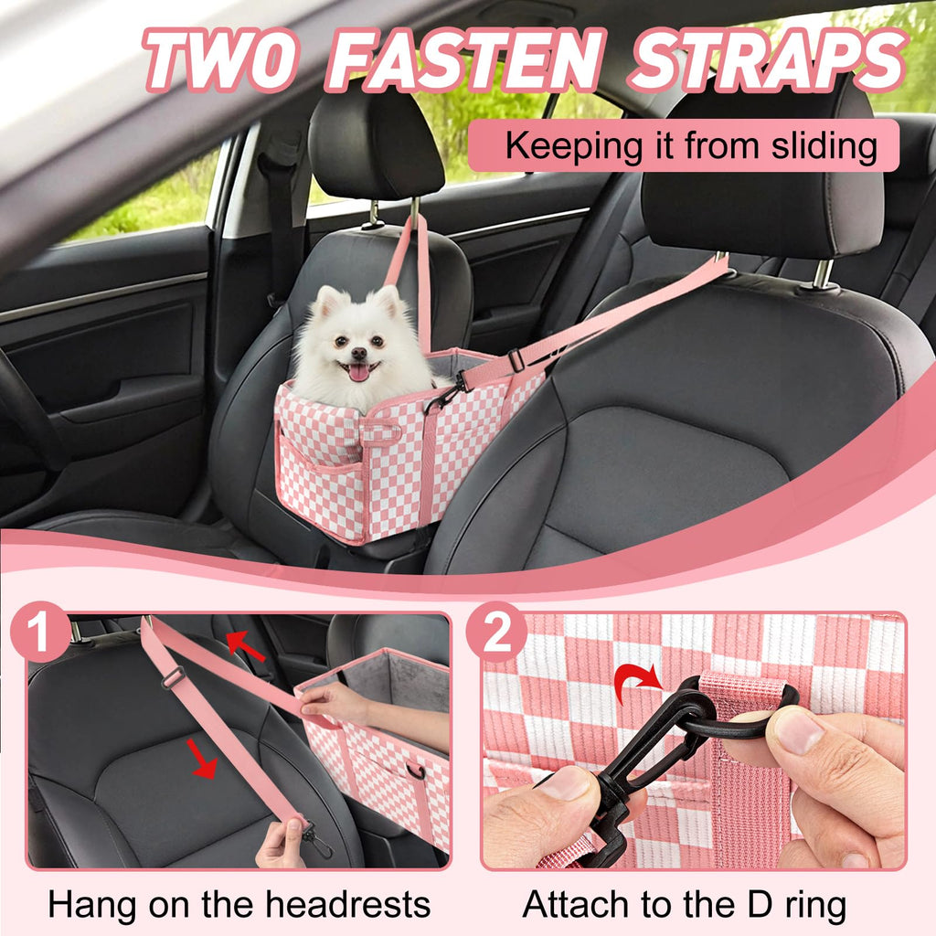 Pink Checkered Foldable Dog Car Seat D5288