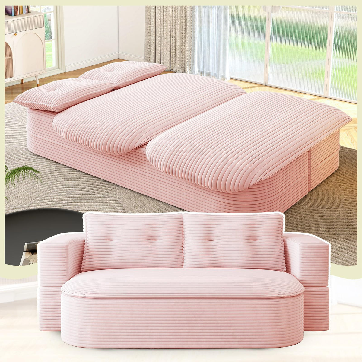 Pink Corduroy Convertible Sleeper Sofa D705