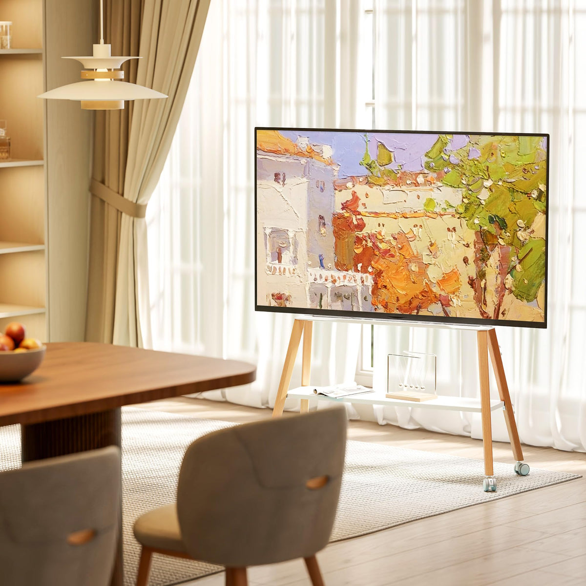 White Rolling Easel TV Stand Z825