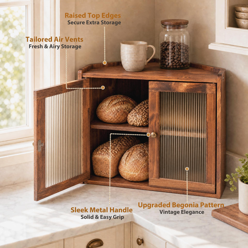 Brown Wooden Double Layer Bread Box U749122