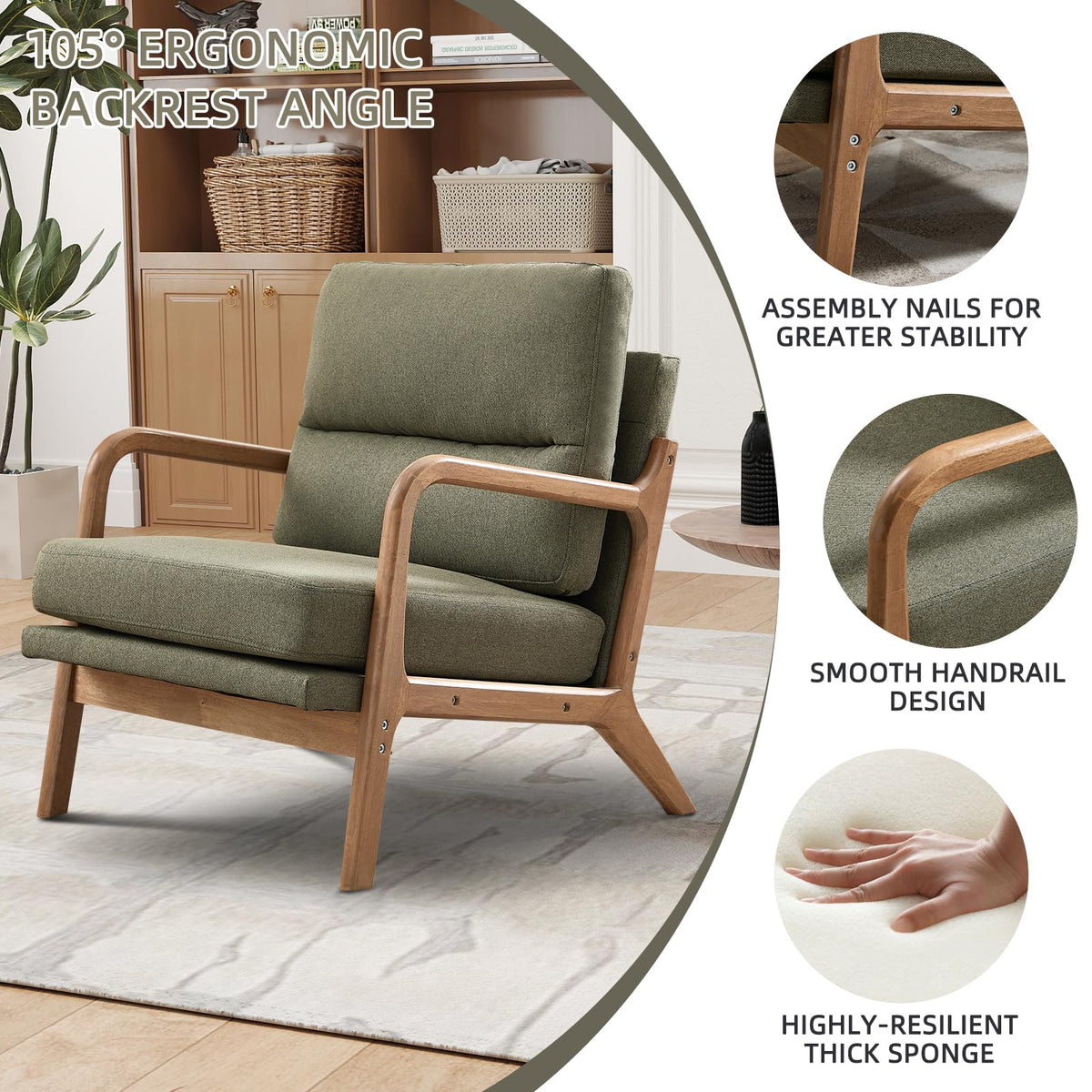 Mid Century Modern Linen Accent Chair Set of 2 D769